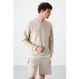 Bej Basic O Yaka Rahat Form Erkek Sweatshirt - 88053