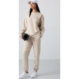 Bej Basic Pamuklu O Yaka Oversize Lastik Paça Kadın Eşofman Takım - 95287