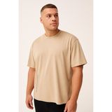 Bej Baskılı O Yaka Rahat Form Battal Büyük Beden Erkek T-Shirt - 88472