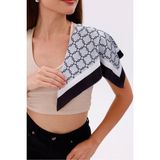 Bej Beyaz Zincir Desenli - Efes Model Fular Estascarf - Bej - Beyaz - 40 x 40 cm