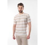Bej Bisiklet Yaka Çizgili Erkek T-Shirt E7118 - 2XL