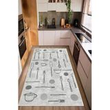 Bej Çatal Kaşık Desenli Baskılı Kaymaz Yıkanabilir Mutfak Halısı Yolluk 60 X 100 Cm Gri