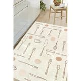 Bej Çatal Kaşık Desenli Baskılı Kaymaz Yıkanabilir Mutfak Halısı Yolluk 80 X 200 Cm Bej