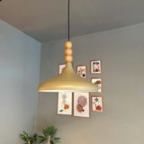 Bej Champion Ahşap Boncuklu Tekli Avize Sarkıt Salon Mutfak Butik Lamba Aydınlatma Avizeler