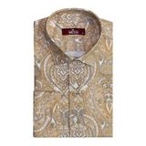 Bej Desenli Slim Fit Gömlek - 3XL
