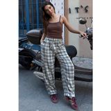 Bej Ekose Desenli Balon Fit Kadın Pantolon MG2686