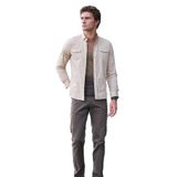 Bej Erkek Gömlek Ön Cepli Çıtçıtlı Kol ve Manşet Baskılı Slim Fit Yıkamalı NCS JEANS 7225 BEJ S