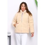 Bej Fermuarlı Astarlı Kısa Peluş Mont - 42