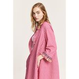 Bej Fine Factory Önden Düğmeli Çizgili Elbise - 38 - 00406 Pembe