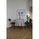Bej Ham Ponponlu Yuvarlak Masa Örtüsü - 150 x 150 cm