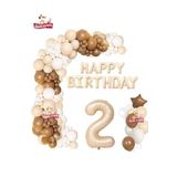 Bej Happy Birthday 2 Yaş Folyo Balon Bej Beyaz Kahverengi Konsept Doğum Günü Parti Seti