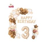 Bej Happy Birthday 3 Yaş Folyo Balon Bej Beyaz Kahverengi Konsept Doğum Günü Parti Seti