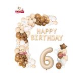 Bej Happy Birthday 6 Yaş Folyo Balon Bej Beyaz Kahverengi Konsept Doğum Günü Parti Seti