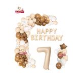 Bej Happy Birthday 7 Yaş Folyo Balon Bej Beyaz Kahverengi Konsept Doğum Günü Parti Seti