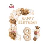Bej Happy Birthday 8 Yaş Folyo Balon Bej Beyaz Kahverengi Konsept Doğum Günü Parti Seti