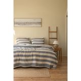 Bej Home Çizgili Yatak Örtüsü Seti Lacivert Renkli Çift Kişilik %100 Pamuk 220x240