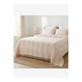 Bej Home Pembe Çizgili 4 Katlı Müslin %100 Pamuk Çift Kişilik Yatak Örtüsü/Pike 240x260 Cm Battal Boy