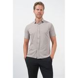 Bej İtalyan Yaka Kısa Kol Cepsiz Slim Fit Esnek Gömlek 1004260159