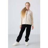 Bej Kalın Yumuşak Dokulu Standart Fit Nakışlı Polar Kız Çocuk Sweatshirt - 75154