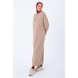 Bej-Kapüşonlu Örme Elbise - 38