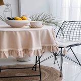 Bej Keten Yuvarlak Fırfırlı Özel Seri Masa Örtüsü - 110 x 110 cm
