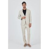 Bej Kırlangıç Yaka Çizgili Beli Lastikli 6 Drop Slim Fit Esnek Takım Elbise 1001250100
