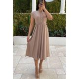 Bej Kısa Kollu Midi Boy Kadın Elbise Mg2497