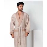 Bej Kısa Şalyaka Kareli Pike Bambo Cotton Erkek Sabahlık