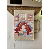 Bej Kitaplarla Küçük Kız-Su Itici Özellikli-17*24 Cm-Kitap Kılıfı-Tablet Çantası