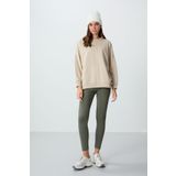 Bej Kompakt Pamuklu Kalın Pürüzsüz Dokulu O Yaka Oversize Fit Kadın Sweatshirt - 97288