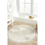 Bej Krem Dokuma Yuvarlak Halı Yolluk Antre Oturma Odası Salon Mutfak Çocuk Odası Halısı Yuvarlak - Açık Krem - 200 x 200 cm