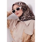 Bej Leopar Desen Twill Ipek Esarp