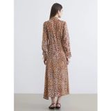 Bej Leopar Desenli Modal Karışımlı Gömlek Elbise