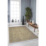 Bej Modern Dokuma Pamuk Tabanlı Kaymaz Kilim Klm043