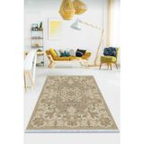 Bej Modern Dokuma Pamuk Tabanlı Kaymaz Kilim Klm051
