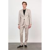 Bej Mono Yaka Keten 6 Drop Slim Fit Yarım Astar %100 Keten Takım Elbise 1001260164