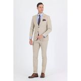 Bej Mono Yaka Örme Beli Lastikli 6 Drop Slim Fit Yarım Astar Esnek Takım Elbise 1001250121