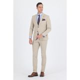 Bej Mono Yaka Yarım Astar 6 Drop Slim Fit Beli Lastikli Takım Elbise 1001250121 - 52