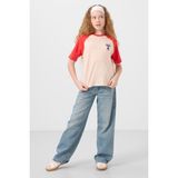 Bej O Yaka Pamuklu Baskılı Oversize Fit Kız Çocuk T-Shirt - 75179 - 8 - 9 Yaş