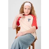 Bej O Yaka Pamuklu Baskılı Oversize Fit Kız Çocuk T-Shirt - 75179
