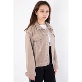 Bej Ön Cepli Nakış Detaylı Kız Çocuk Jean Ceket 20359 - Regular Fit - 6 - 7 Yaş