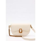 Bej Oval Zincir Detaylı Omuz Çantası - 20 cm