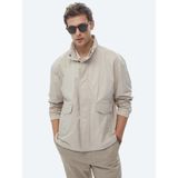Bej Oversize Fit Dik Yaka Casual Dokuma Mont