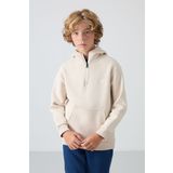 Bej Pamuklu Kalın İçi Tüylü Yumuşak Dokulu Standart Fit Nakışlı Erkek Çocuk Sweatshirt - 11244