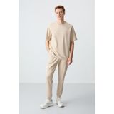 Bej Pamuklu Kalın Yumuşak Dokulu Oversize Fit Basic Erkek Eşofman Takım - 85261