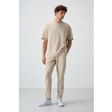 Bej Pamuklu Kalın Yumuşak Dokulu Oversize Fit Nakışlı Erkek Eşofman Takım - 85252