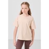 Bej Pamuklu O Yaka Oversize Fit Baskılı Kız Çocuk T-Shirt - 75178 - 10 - 11 Yaş