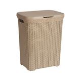 Bej Plastik Hasır Desenli Kapaklı Çamaşır Sepeti 55 x 43 x 33 CM