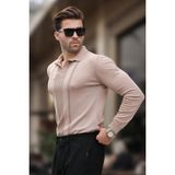 Bej Polo Yaka Çizgili Erkek Triko Kazak 7265 - S