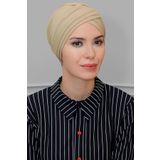 Bej Pratik Hazır Geçmeli Tesettür Bone Sandy Kumaş Üç Çapraz 1803_12